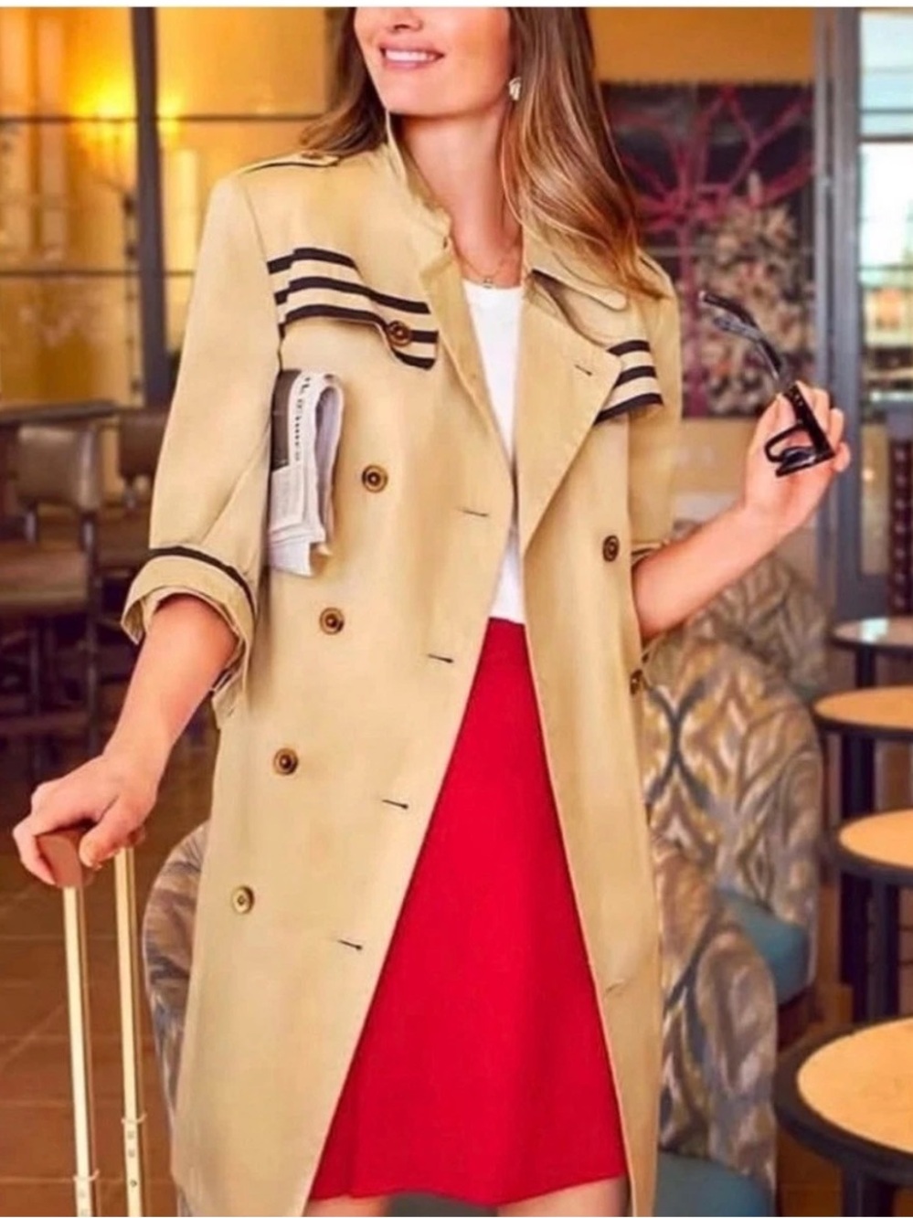 Cabi Runway Trench Coat 6669 Women’s M Khaki Black Stripe NWT Spring 2025